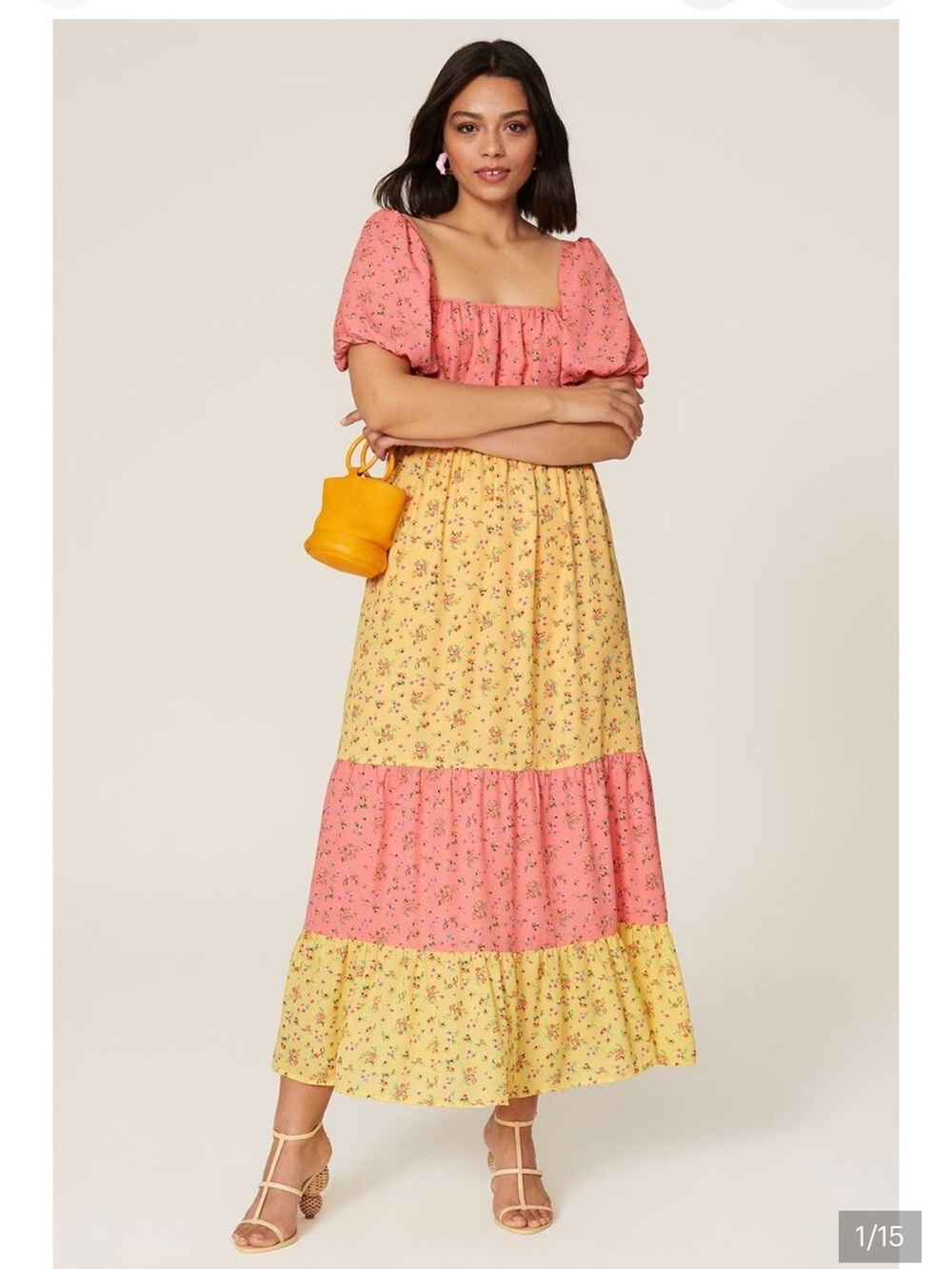 Color me Courtney Cece Pink/Yellow Floral Maxi Dress 6 6164